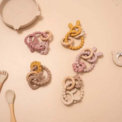 4-Piece Silicone Ring Teether Set – Stacking Baby Teething Toy