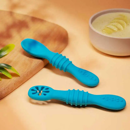Baby Silicone Learning Spoons - BPA-Free Self-Feeding Spoon Set for Baby-Led Weaning (2 Pcs)