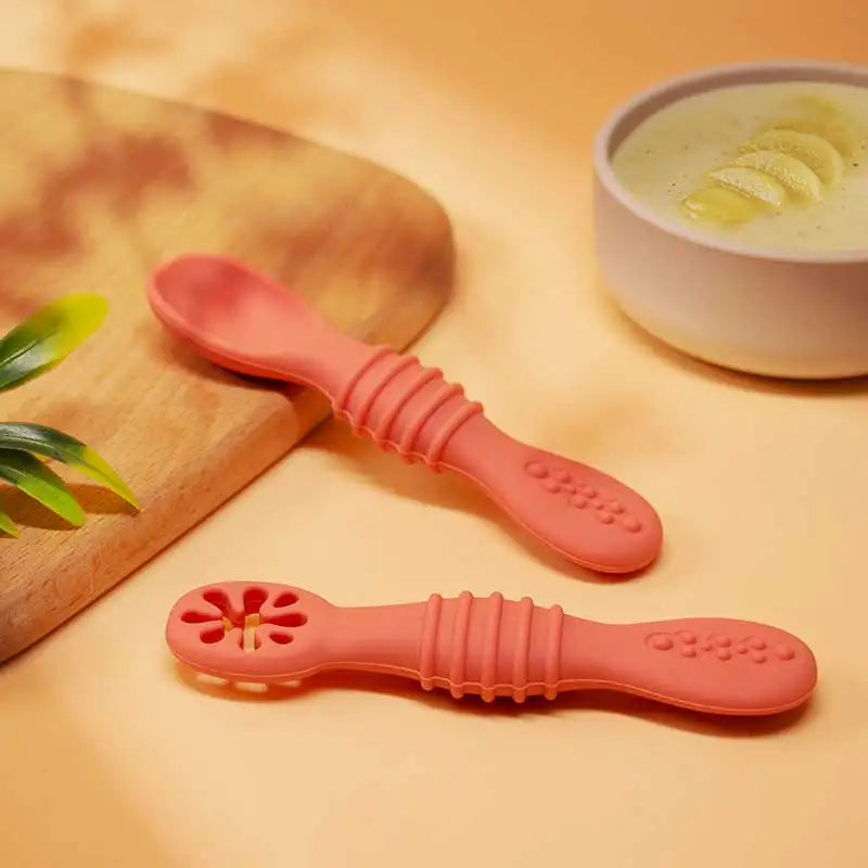 Baby Silicone Learning Spoons - BPA-Free Self-Feeding Spoon Set for Baby-Led Weaning (2 Pcs)